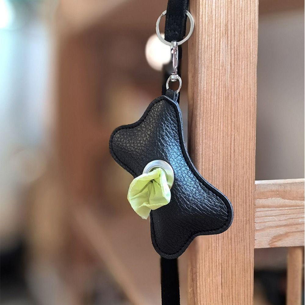 Creative Dog Poop Bag Dispenser Bone Shaped PU Leather Pet Poop Clean Bag Holder Waterproof Portable Pet Waste Bag Carrier