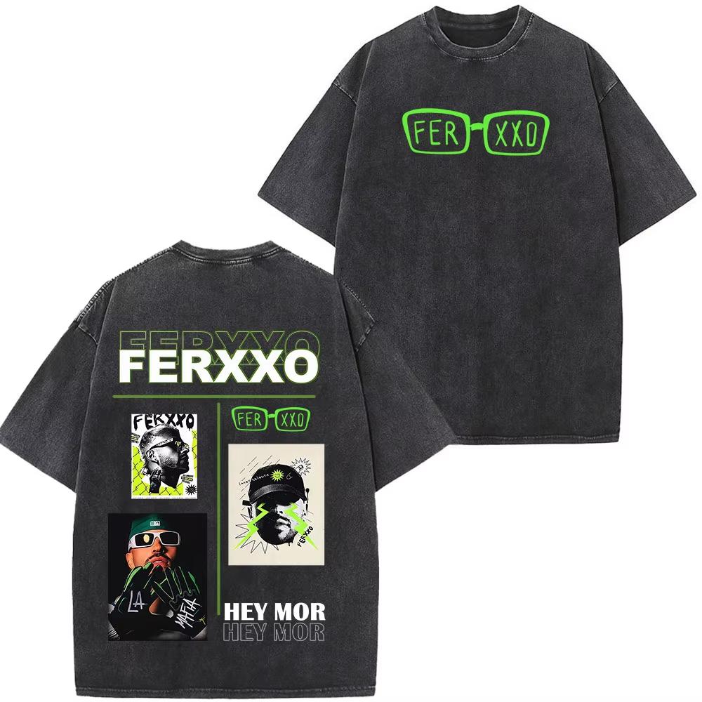 Summer Hot Sale Rapper Feid Ferxxo Tour 2026 Print Vintage Washed Tees Men Women Fashion T-shirts Hip Hop Streetwear Gothic Cotton Oversized T-shirt