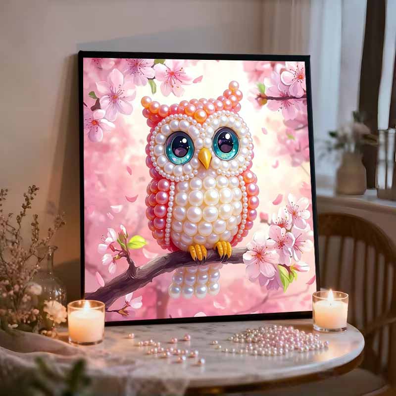 Розовая сова Полный 5D DIY Жемчужная драгоценная камневая живопись Алмазная живопись Наборы для взрослых/новичков Идея подарка Декор для дома 11,81x11,81 дюйма