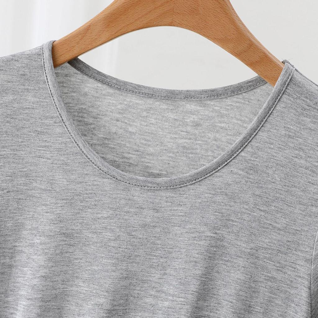 Women's Summer Solid Color Loose Slimming Modal Mid-Length Dress with Round Neck and Short Sleeves