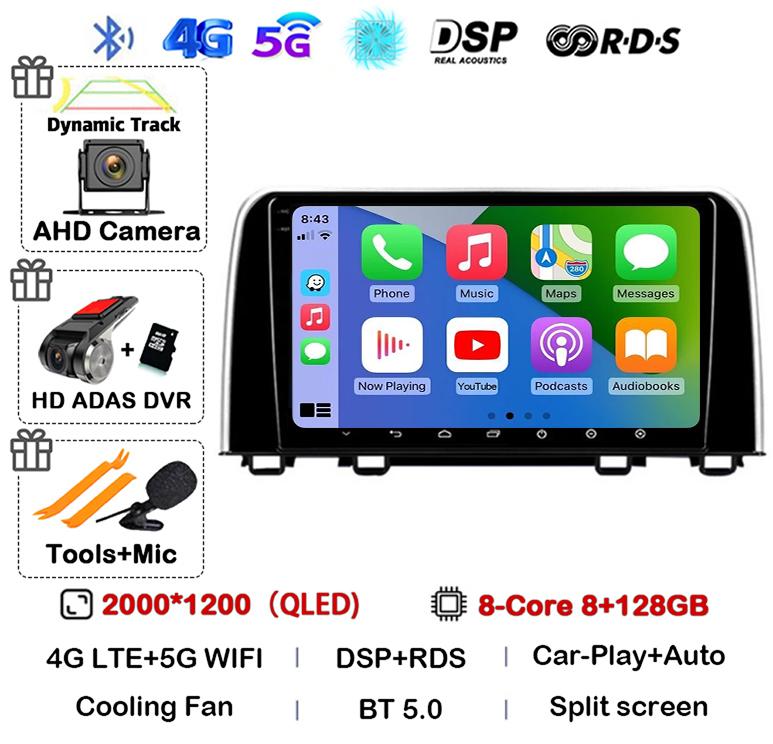 Android 14 Carplay Автомагнитола для Honda CRV 2016 2017 2018 2019 2020 2021 Мультимедийный Видеоплеер GPS Стерео WIFI Головное Устройство