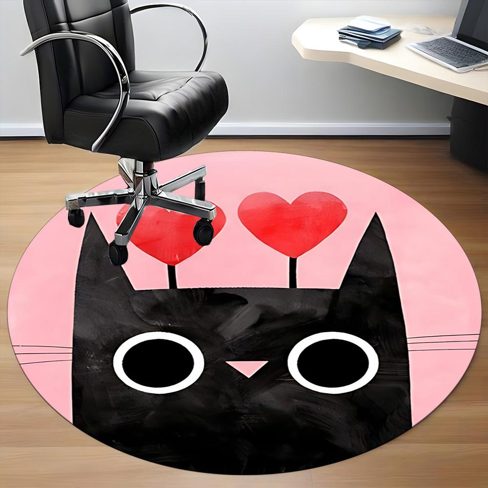 1pc Cat Love Office Round Area Rug, Indoor Mat Suitable For Office, Under Office Chairs Bedroom Living Room Home Decor, Room Deco 047