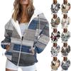 Women's Long Sleeve Geometric Patchwork Printed Sweatshirt Pocket Zipper Hooded Jacket