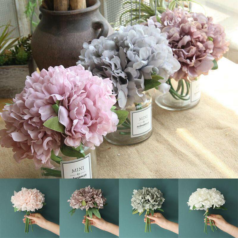 5 Heads Artificial Peony Silk Fake Flowers Hydrangea Bouquet For Elegant Wedding Party Decor**