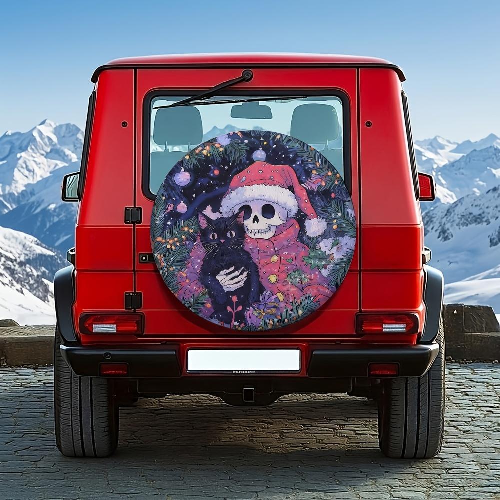 1pc Gothic Cat & Skull Spare Tire Cover For 14-17 Inch Tires - Fit Car Wheel, Portable Suitable For Outdoor Camping, Fits For SU