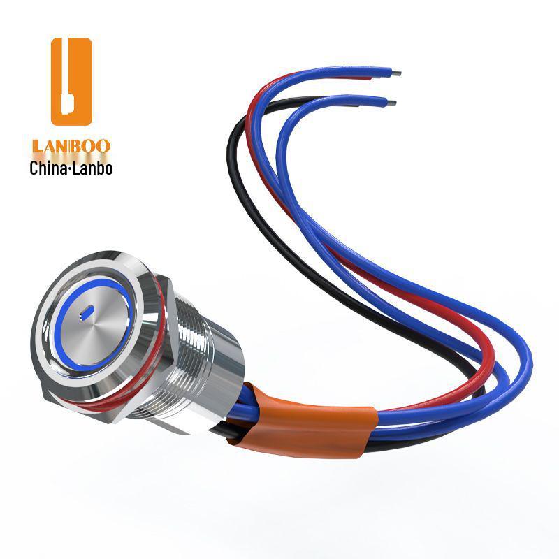 Blue Wave 22mm IP68 Waterproof Metal Push Button Switch, High Current, F1, with Indicator & Stainless Steel Self-Locking Reset
