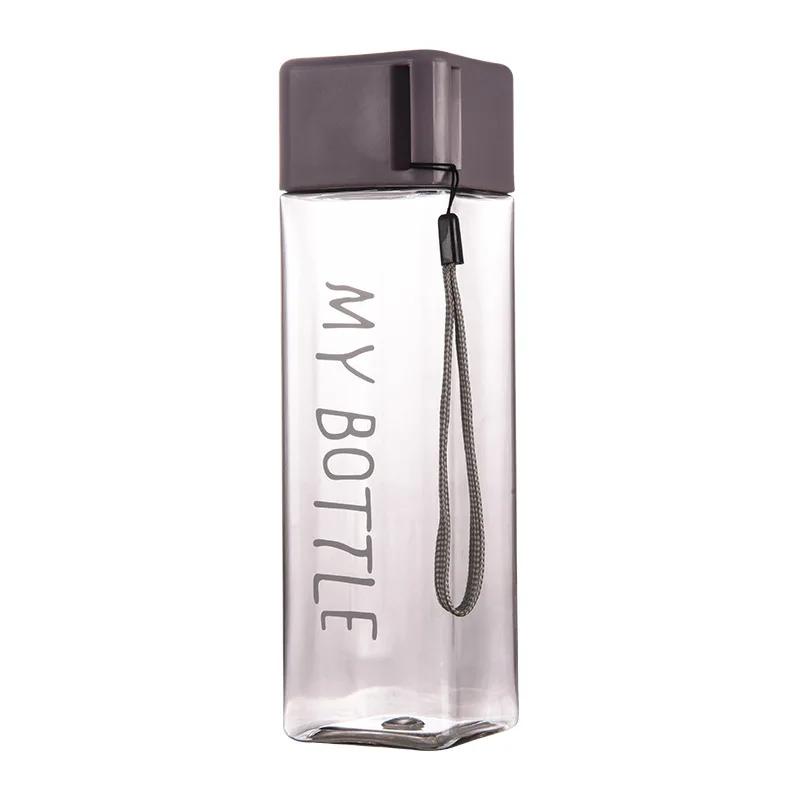 1pc 500ml Clear Square Drinking Glass in Matte Lightweight Plastic Easy to Carry Water Bottle with Milk Cable for Outdoor Sports Sports Gym