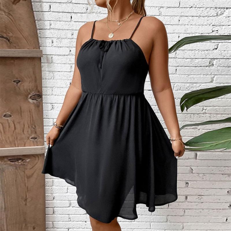 Summer Casual Sleeveless Backless Dresses for Female Mesh Solid Color Dress Women's Spaghetti Strap Black Dress Loose High Waist Dress Beach Dress