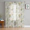 Vintage Herbaceous Floral Butterfly Flower Sheer Curtains for Living Room Decoration Window Curtain Kitchen Tulle Voile Drapes