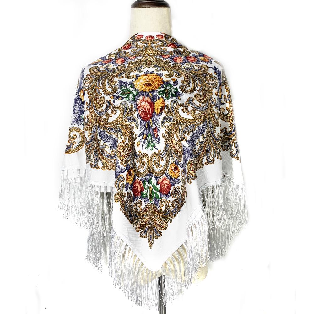 Женский этнический теплый шарф-шаль с принтом - Осенне-зимний квадратный мусульманский головной платок