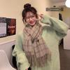 Autumn Thickened Female For Girls Grid Wraps Knitted Shawls Plaid Scarves Korean Style Shawls