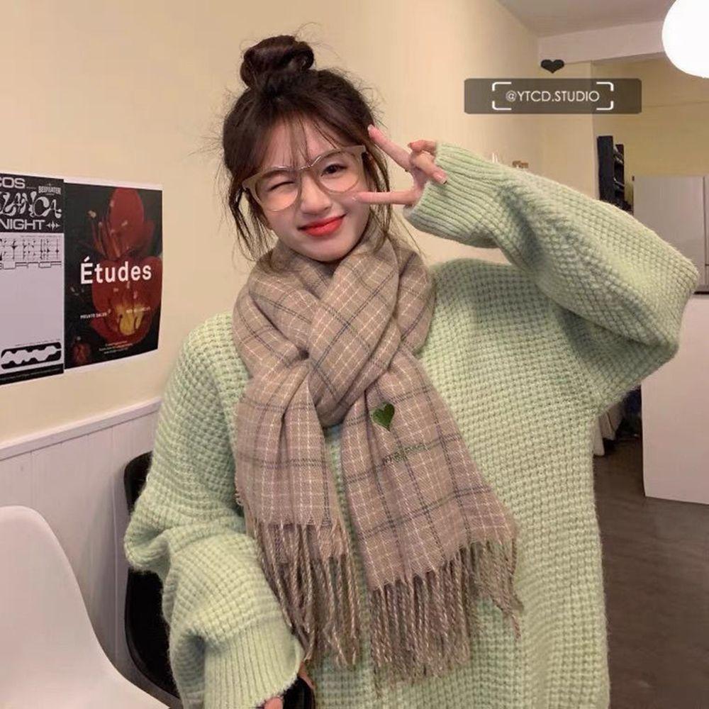 Autumn Thickened Female For Girls Grid Wraps Knitted Shawls Plaid Scarves Korean Style Shawls