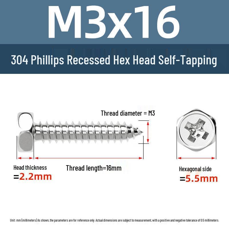 Yigu 304 Stainless Steel Phillips Recessed Hex and Slotted Self-Tapping Screws for Wood, M3-M8