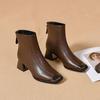 Женские металлические ботильоны 2025 в стиле ретро с квадратным носком, европейско-американский стиль, массивный каблук с задней молнией