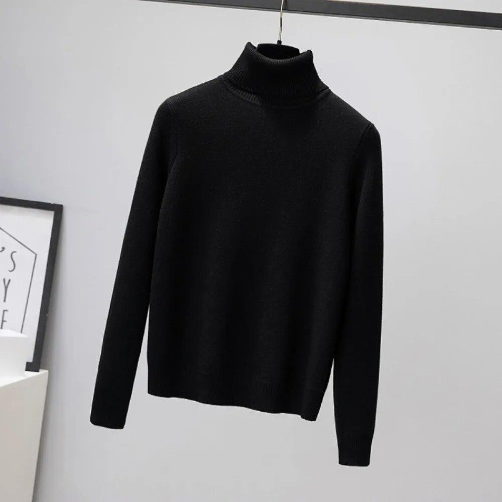 Thicken Velvet Turtleneck Sweater Women Korean Fashion Lined Warm Sueter Knitted Pullover Slim Top Winter Jersey Knitwear 2024