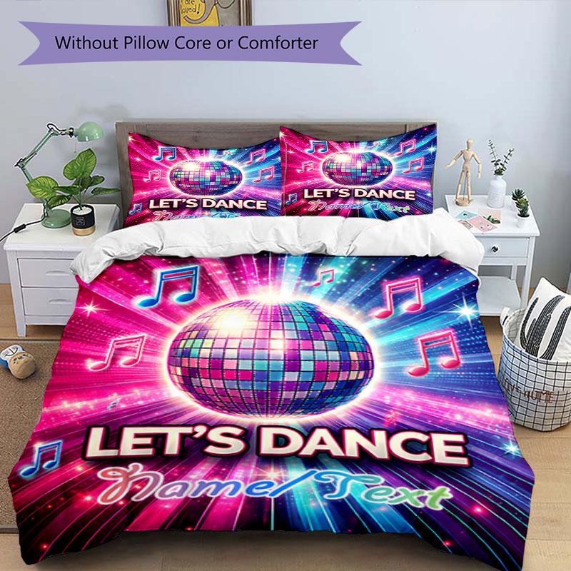 3PC Custom Name Dance Party Night Bedding Set Printed Bedding Set Duvet Cover Closure Includes 1 Duvet Cover & 12 Pillowcases for Bedroom