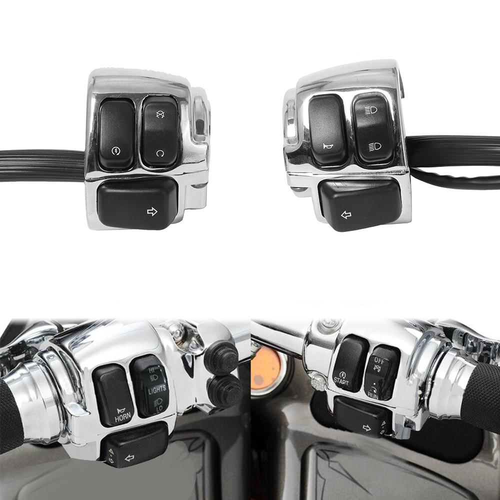 1"25mm Handlebar Control Switch Motorcycle Motorbike Turn Signal Switches Button With Wiring Harness Black/ Chrome For Harley