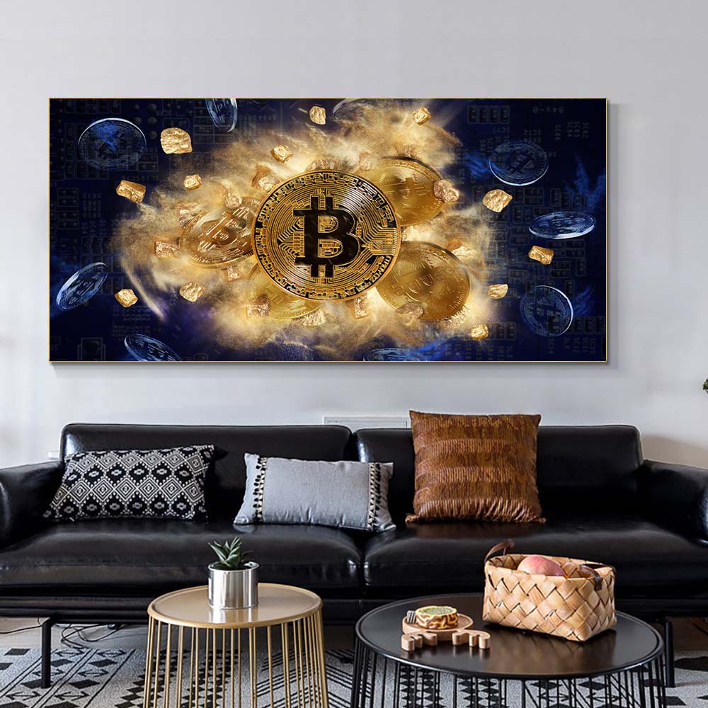 Burning Bitcoin Canvas Painting Nordic Dollar Money Posters and Prints Wall Art Pictures for Living Room Vintage Decor No Frame