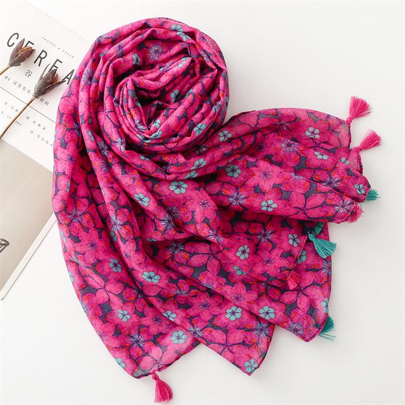 Designer Brand Women Scarf Classical Print Lady Shawls Cotton Feeling Soft Oversize Hijabs Neck Headband Tassel Foulard