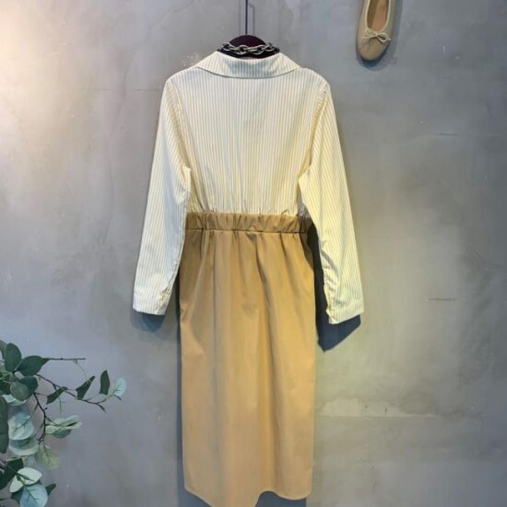 C S In The Room Shirt dreSS With pIntuCk Collar Long Sleeve Stripe 2Color