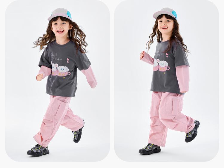 [7A Antibacterial] Dudu Family Girls' Long Sleeve Two-in-One T-shirt - New Spring Style for Little Girls