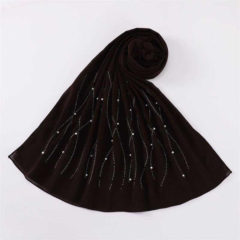 Plain Pearl Bubble Rhinestone Chiffon Shawl Scarf High Quality Shimmer Beads Headband Wrap Foulard Muslim Hijab