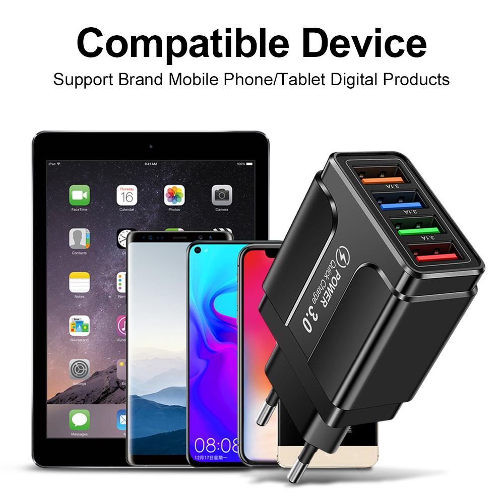 Быстрая зарядка на 4 USB Quick Charge 3.0 Быстрая USB-зарядка от сети Портативное мобильное зарядное устройство Адаптер QC 3.0 для Xiaomi IPhone X Вилка EU US