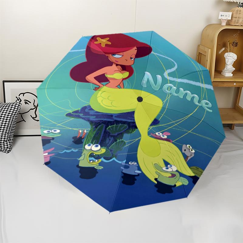Custom Name Zig & Sharko Theme Automatic Umbrella, Lightweight & Portable, 8 Rib, Perfect for Outdoor Travel, Birthdays, Christmas, Gifts.