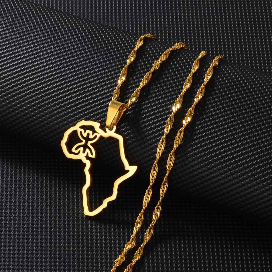 Anniyo Outline Africa Map Berbers Pendant Necklaces African Berber Jewelry for Women Men @250621