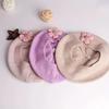 Korean Baby Beret Hat Flower Baby Knitted Hat New Artist Painter Caps  For Infant Girls