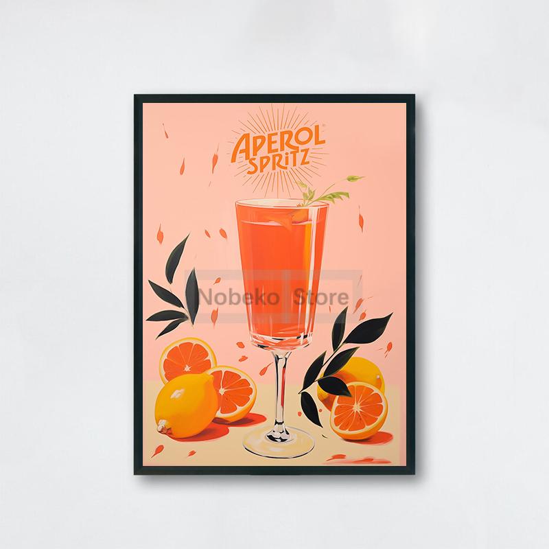 Винтажный коктейль 70-х годов Плакат Negroni Aperol Spritz Печать на холсте Картина Girly Pink Wall Art Pictures Home Room Bar Cart Decor