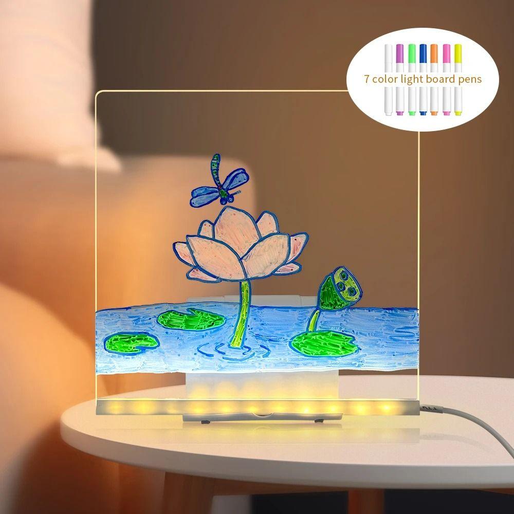 Colorful 7 Pens LED Note Board with Night Light USB Power Children's Drawing Board  Bar Advertising
