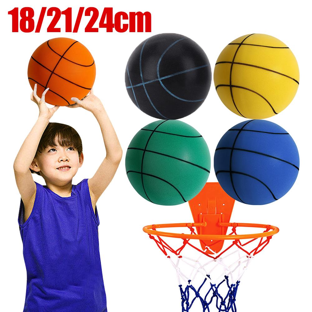 Indoor Silent Basketball Sports Bouncy Balls 18/21/24cm High Density Foam Material Kids Adults Ball Training With Portable Net