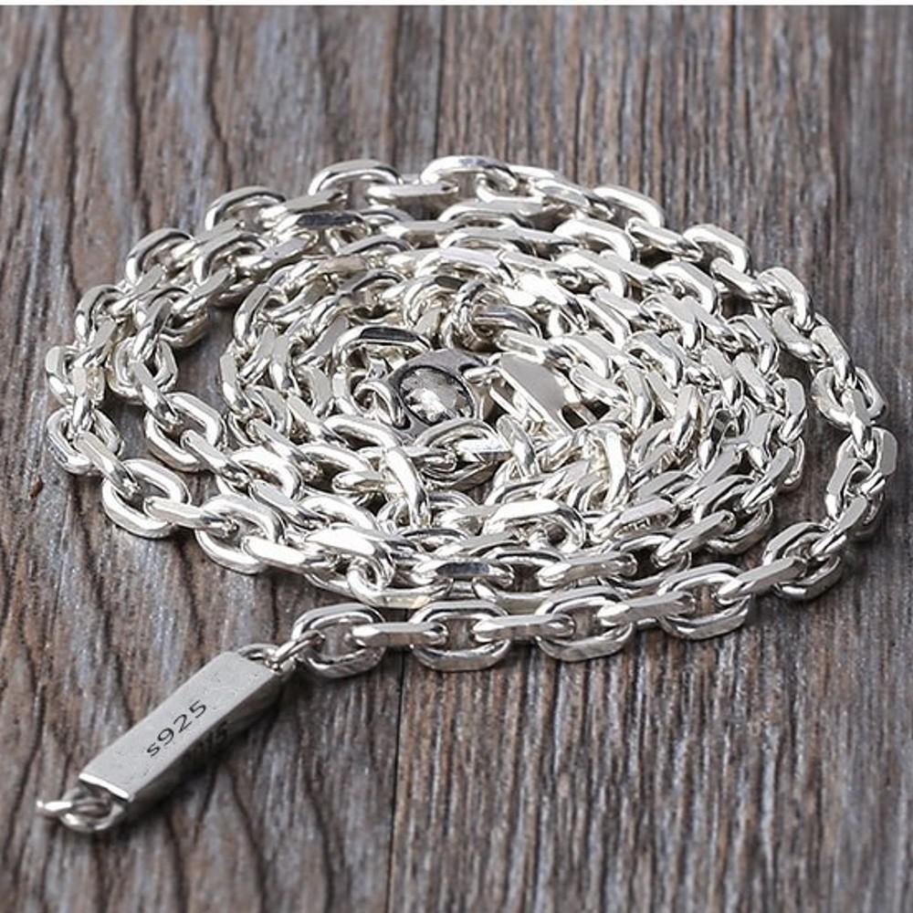 Новое ожерелье из стерлингового серебра 925 пробы, модные ювелирные изделия, прямоугольная цепочка 4 мм, настоящее твердое ожерелье из серебра 925 пробы для мужчин и женщин