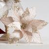 Sparkling Artificial Poinsettia Flower Velvet Fabric Xmas Floral Pick Accessory  Christmas Party
