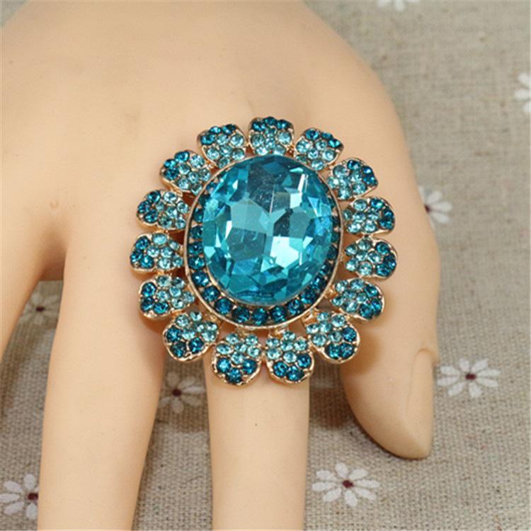 Европейское и американское ретро очень большое роскошное хрустальное стеклянное отверстие регулируемое кольцо модное преувеличенное парное кольцо с драгоценными камнями