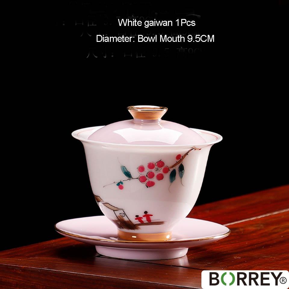 BORREY Китай Керамический Гайвань Чайник Набор Чашек Белые Фарфоровые Супницы Гайвань Путешествия Кунг-Фу Чайный Сервиз Костяной Фарфор Чайная Чаша Пуэр Чайник