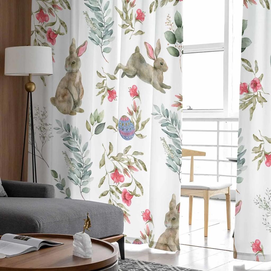 Watercolor Rabbit Flowers Easter Spring Sheer Curtains For Living Room Kitchen Window Curtains Bedroom Tulle Voile Curtains