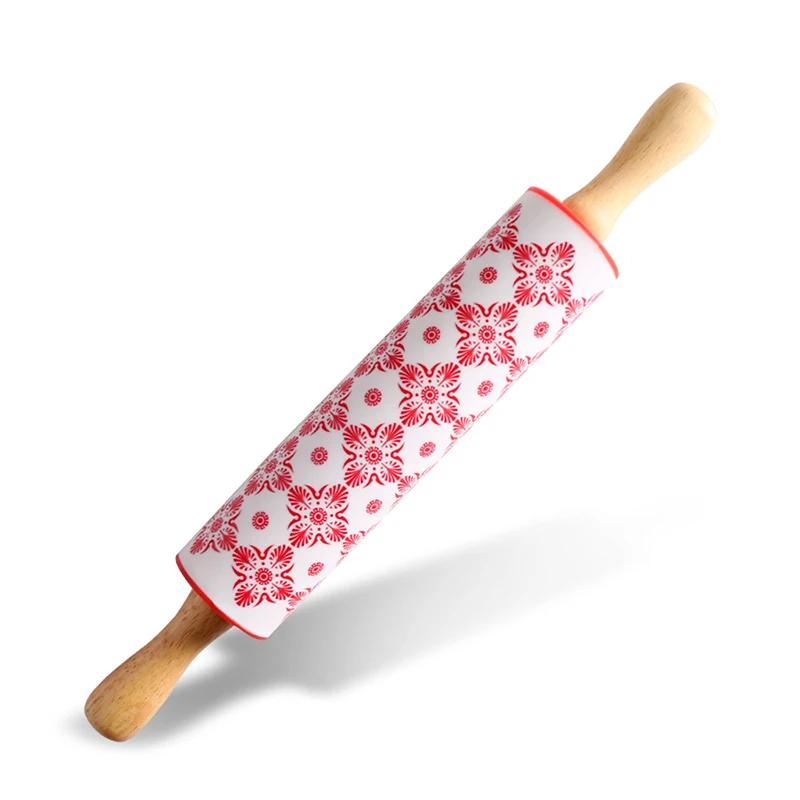 30cm Non-Stick Silicone Rolling Pin Wooden Handle Pastry Dough Flour Roller Kitchen Baking Cooking Tools Biscuits Pizza Roller