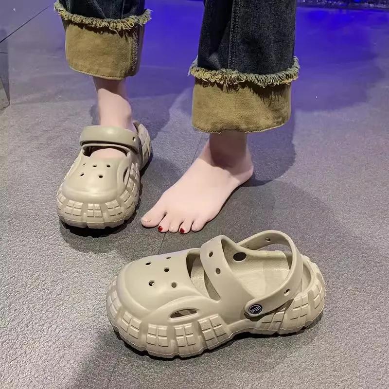 Women's Shoes 7cm Platform Sandals Casual Korean-style High Quality Garden Shoes Unique Non-slip Beach Shoes Fashion Hole Shoes