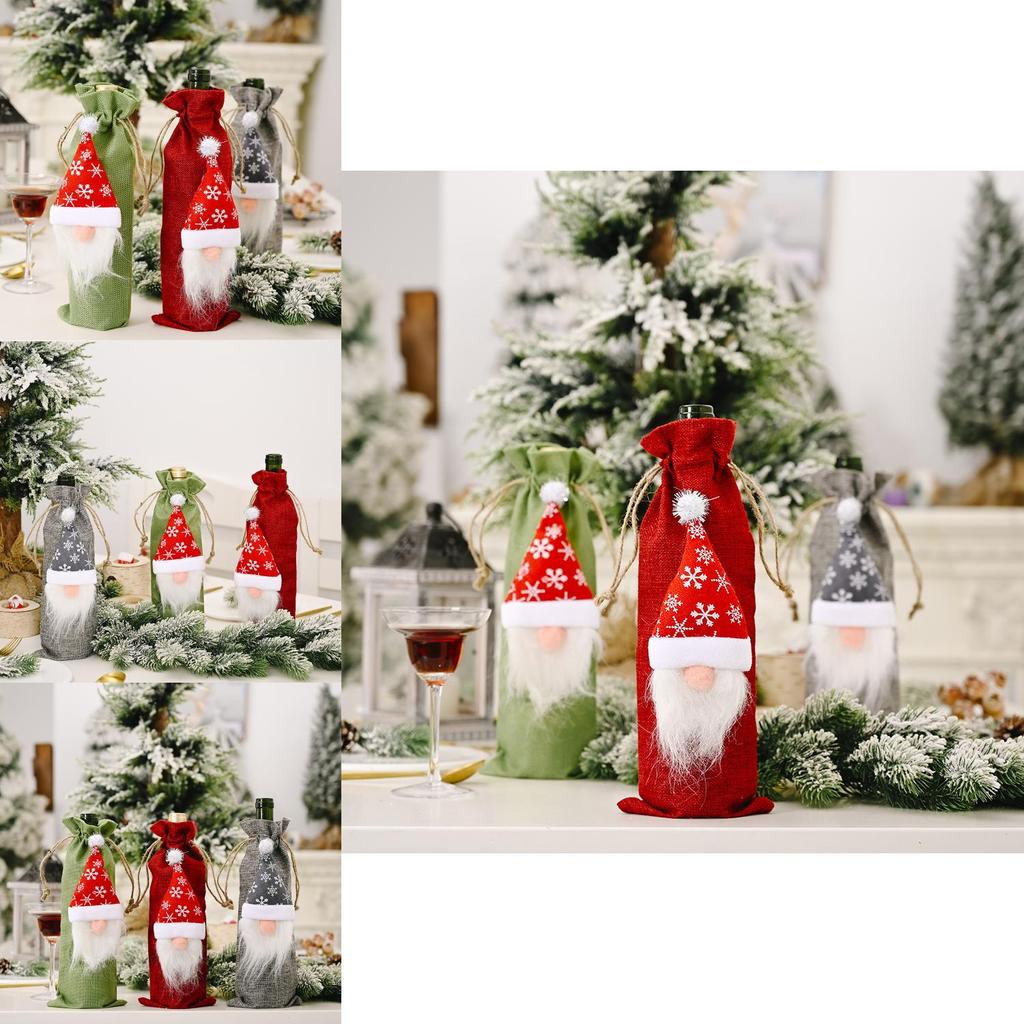 Creative Christmas Forest Santa Burlap Wine Bottle Cover For Holiday Cheer