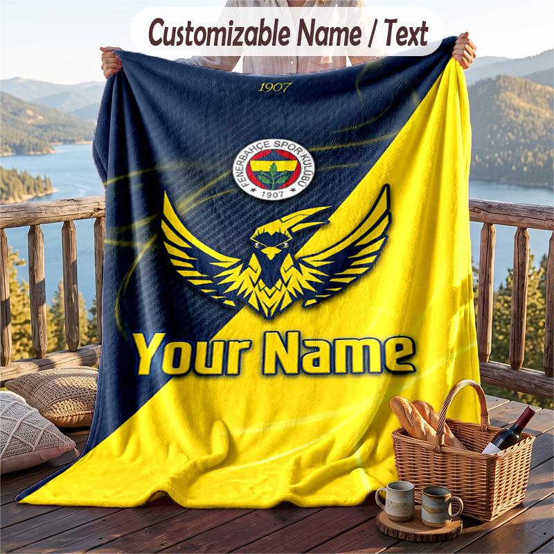 Flannel Blanket Fenerbahçe FC Print Custom Name Text Soft Throw for Sofa Bed