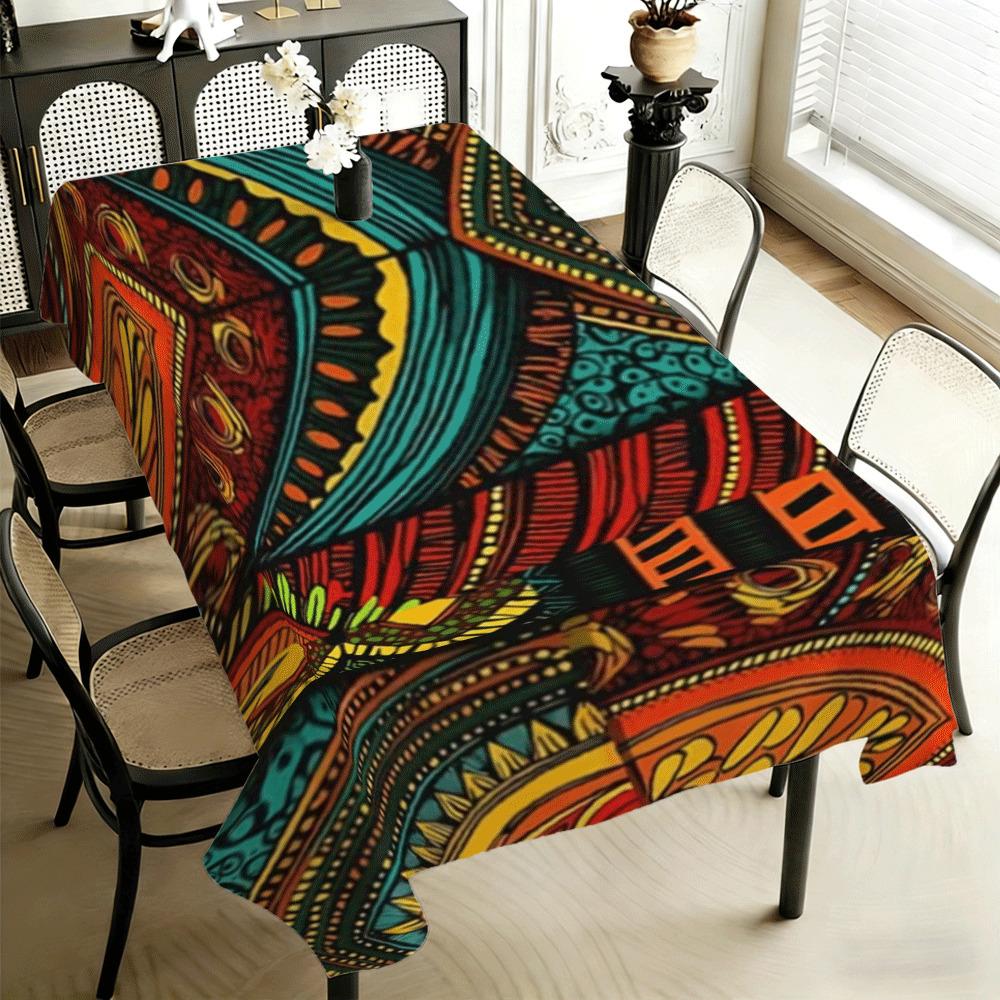 1pc Tablecover with Colorful Totem Print, Exotic Style Rectangular Tablecloth, Durable, Suitable for Indoor/Outdoor Decoration, Dining Table, Kitchen,