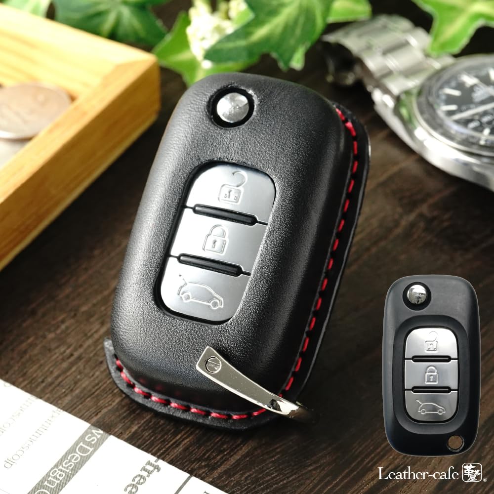 Чехол для смарт-ключа Renault Kangoo Twingo, чехол для французского ключа от автомобиля, кожаный чехол для ключа, сделано в Японии, стильная гравировка имени [Kakuchaya] для мужчин renault-a (черный)