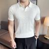 Летняя мужская рубашка поло с V-образным вырезом, полосатая жаккардовая однотонная повседневная трикотажная футболка с коротким рукавом, мужская одежда