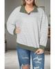 Green Striped Contrasting Trim Plus Size Henley Pullover