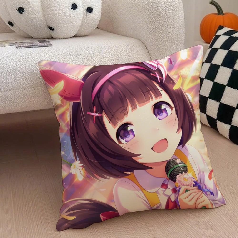 Cheerful  Anime UUmamusume Pretty Derby Cushion Cover Throw Pillow Cover Hidden Button Durable Polyester Chair Cushion