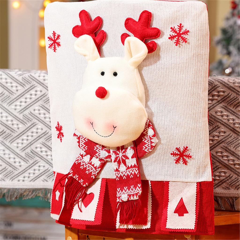Chair Covers Dining Room Chair Back Cover Slipcover Santa Snowman Elk Pattern for Christmas Holiday Festival Decoration