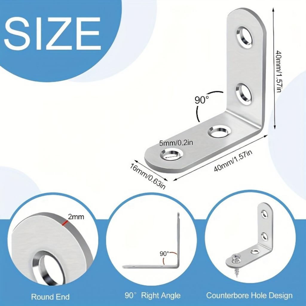 Набор из 50 предметов, включая 10 прямоугольных кронштейнов под углом 90 градусов с 40 винтами, крепеж для L-образных кронштейнов, подходящий для деревянных полок, стульев, столов.