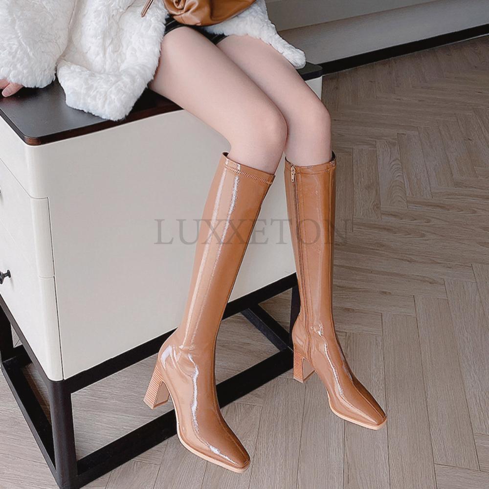 Женская обувь Кожаные зимние сапоги на толстой подошве с толстым каблуком, женские сапоги на высоком каблуке, короткие модные женские сапоги с длинными каблуками